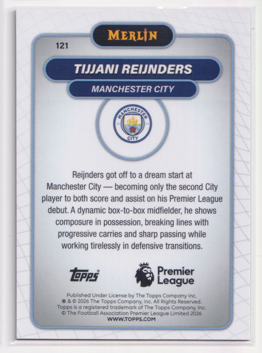 2026 Topps Chrome Premier League Pink Refractor 121 Tijjani Reijnders