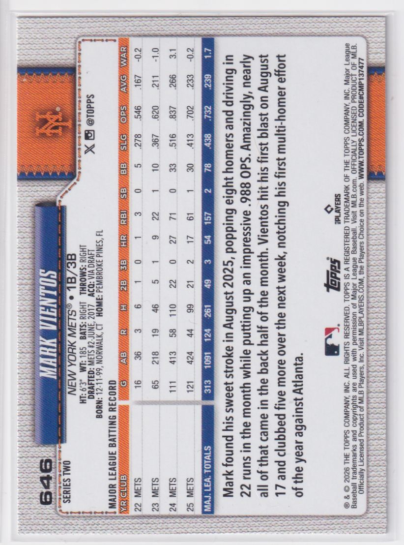 2026 Topps Sandglitter 646 Mark Vientos