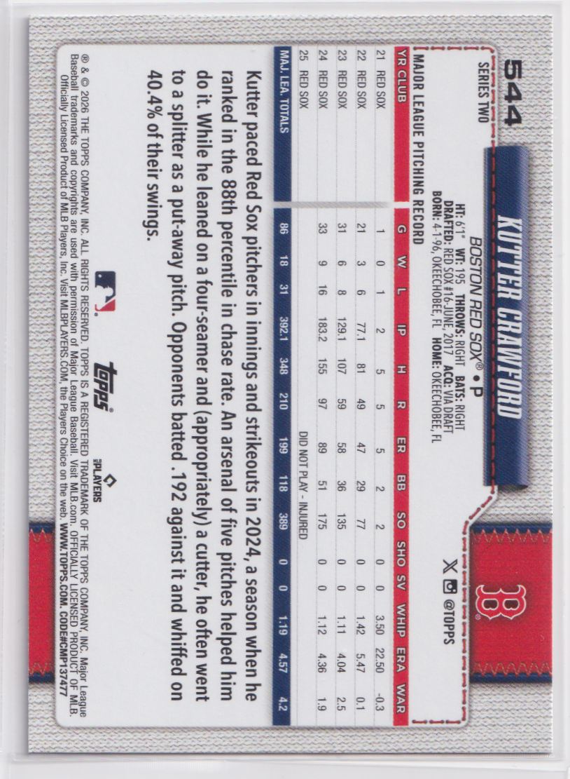 2026 Topps Diamante Foil 544 Kutter Crawford