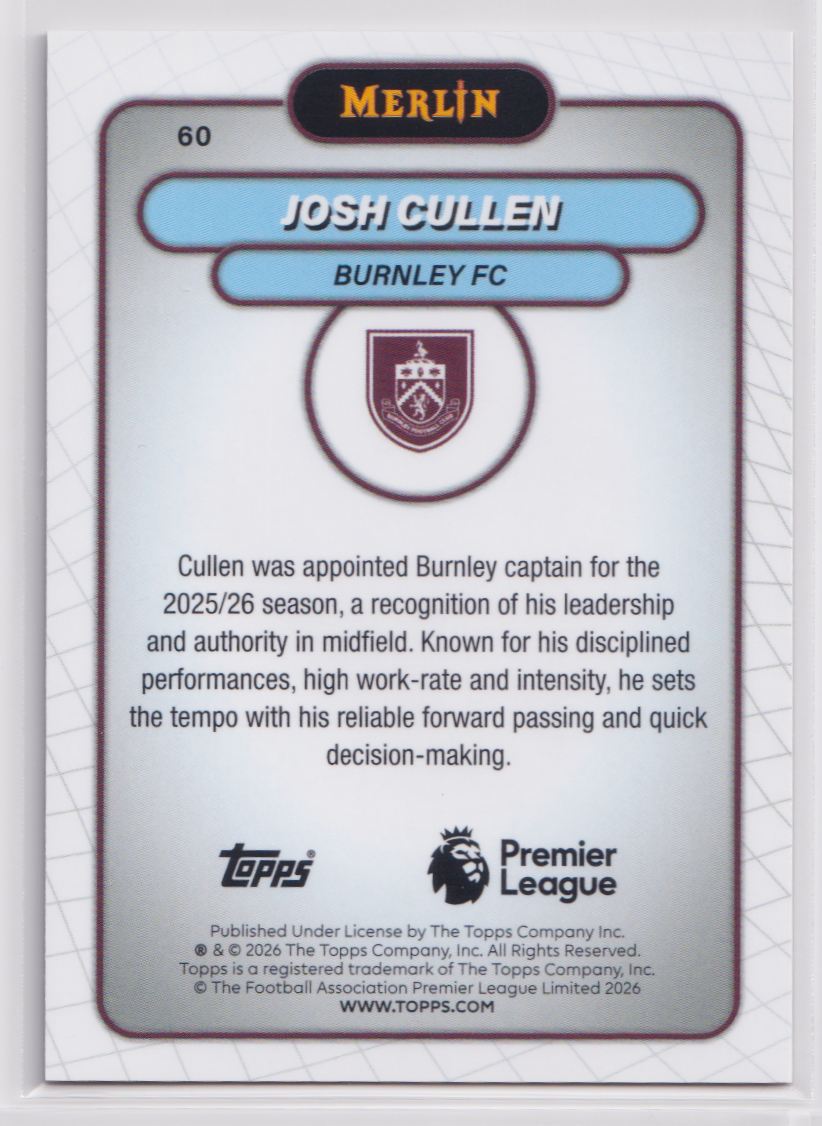 2026 Topps Chrome Premier League 60 Josh Cullen
