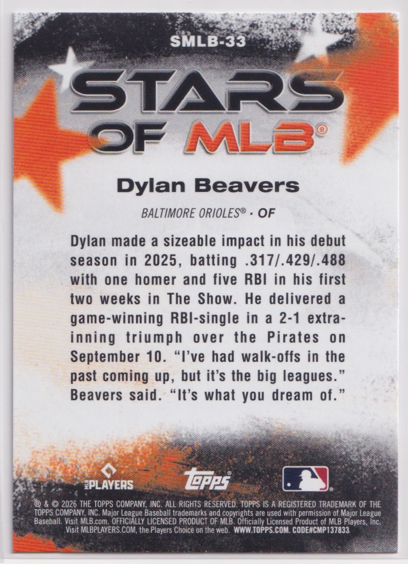 2026 Topps Stars of MLB SMLB-33 Dylan Beavers