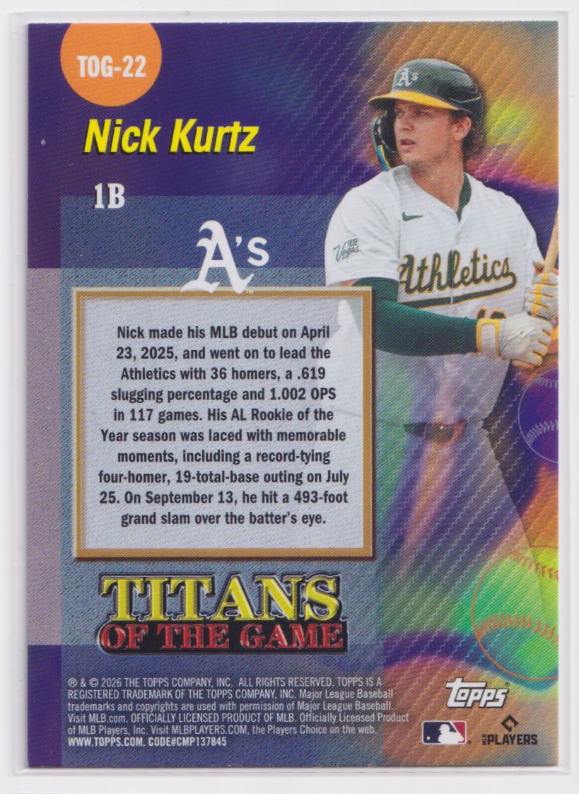 2026 Topps Titans of the Game TOG-22 Nick Kurtz