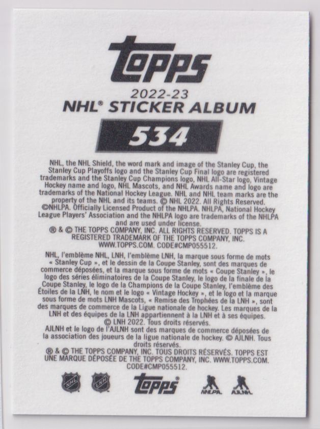 2022 Topps NHL Chrome Sticker Collection 534 Paul Stastny