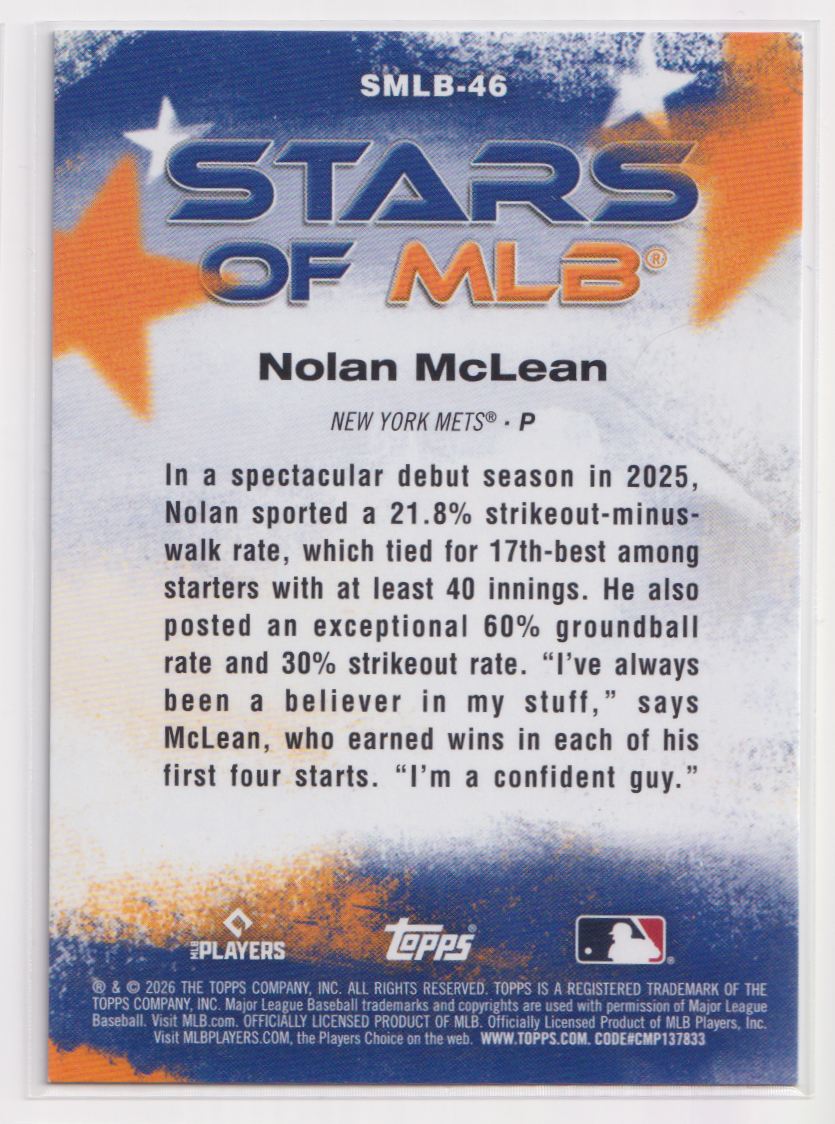 2026 Topps Stars of MLB SMLB-46 Nolan McLean
