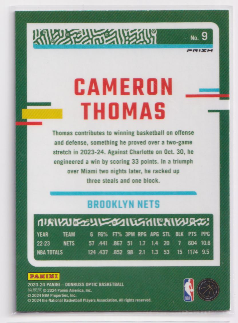2023 Donruss Optic Blue Velocity 9 Cameron Thomas