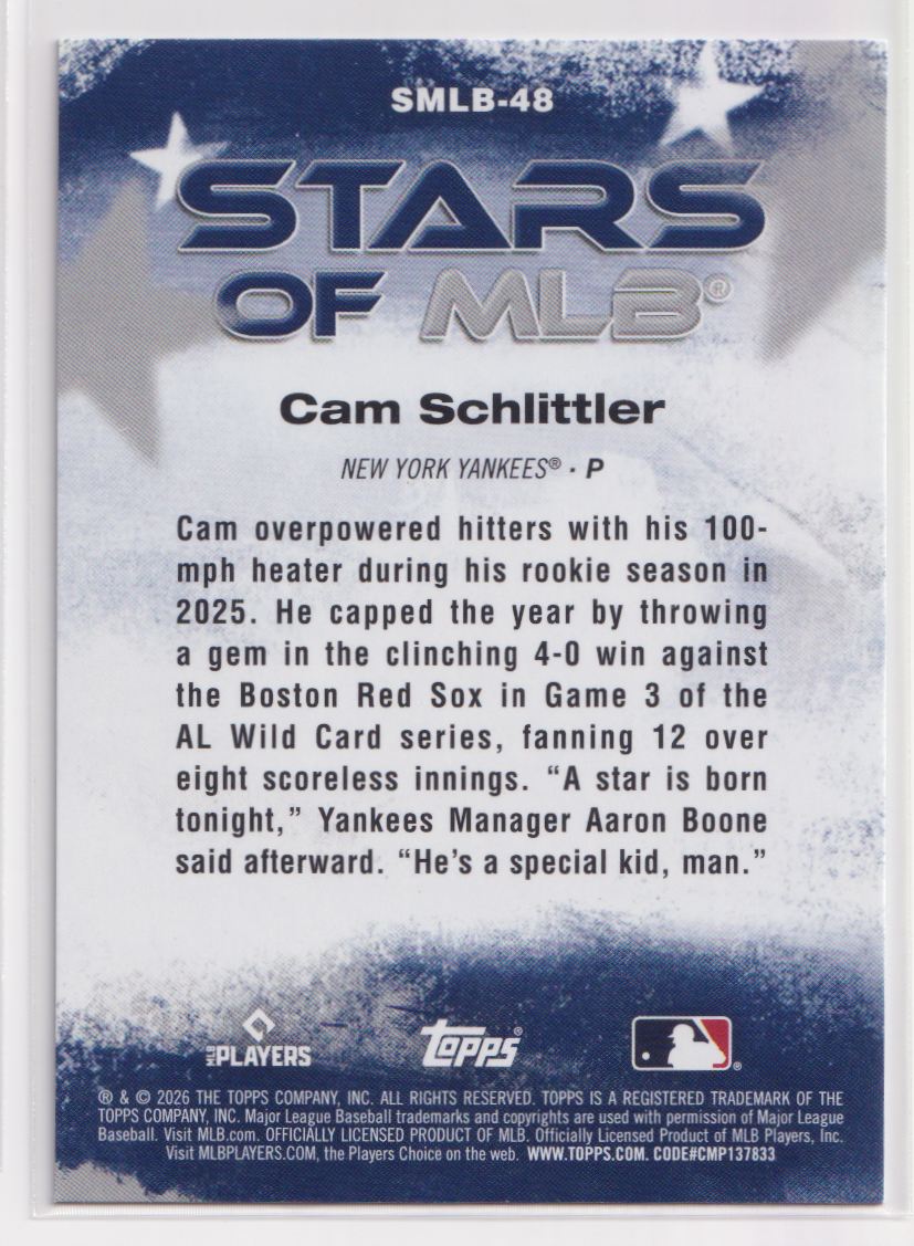 2026 Topps Stars of MLB SMLB-48 Cam Schlittler