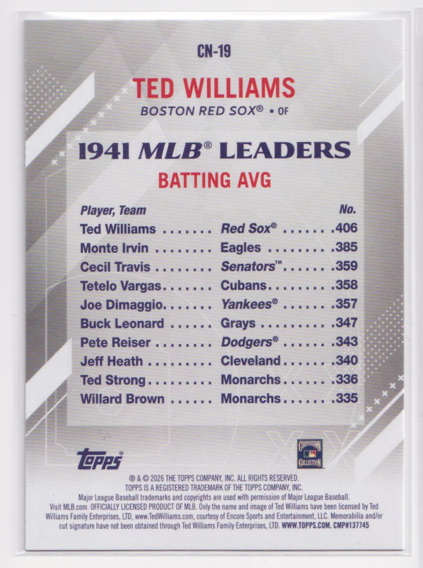 2026 Topps Crooked Numbers CN-19 Ted Williams
