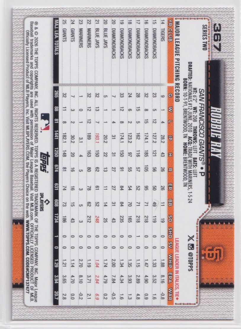 2026 Topps Diamonte 367 Robbie Ray