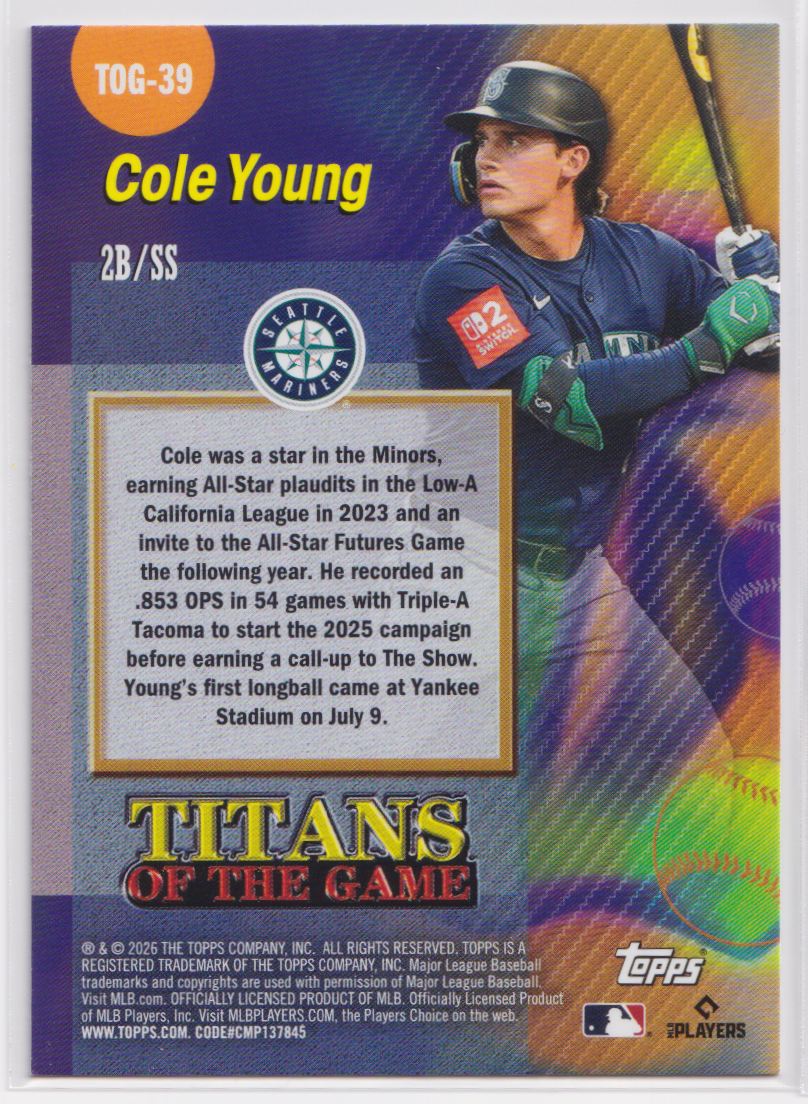 2026 Topps Titans of the Game TOG-39 Cole Young