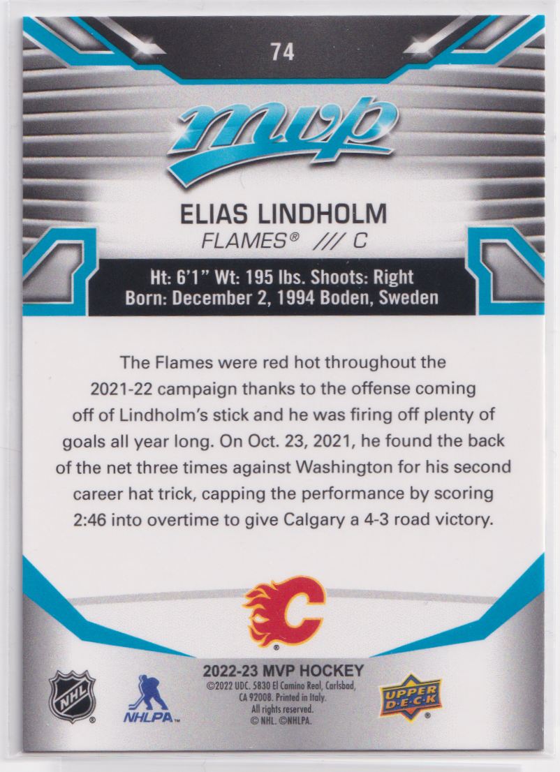 2022 Upper Deck MVP 74 Elias Lindholm