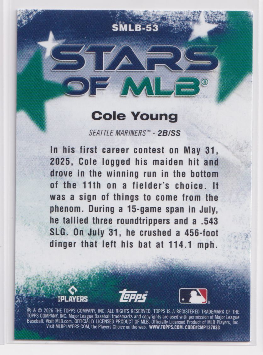 2026 Topps Stars of MLB SMLB-53 Cole Young