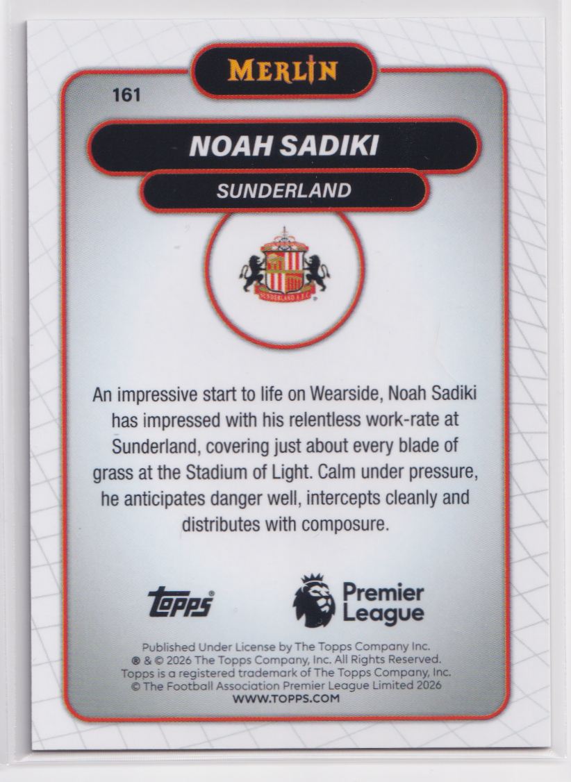 2026 Topps Chrome Premier League 161 Noah Sadiki
