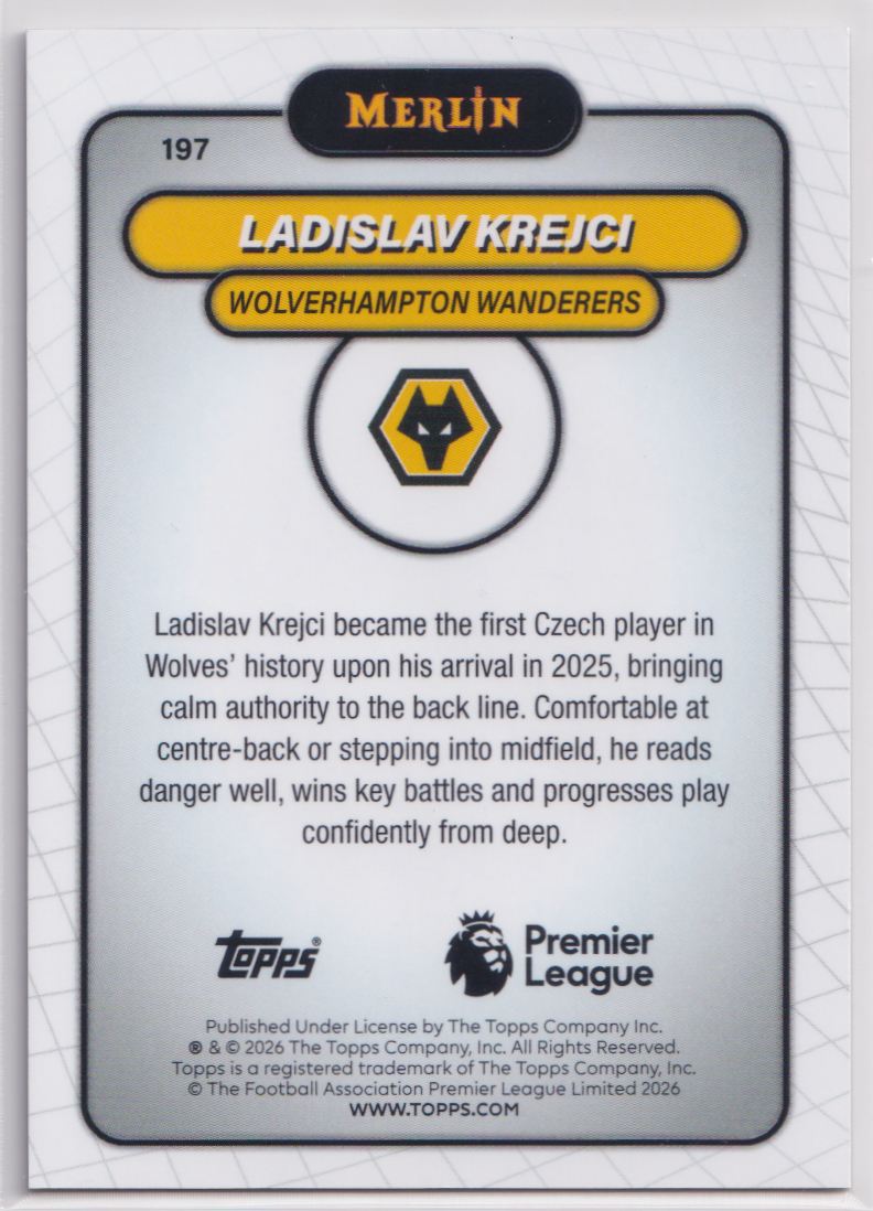 2026 Topps Chrome Premier League 197 Ladislav Krejci