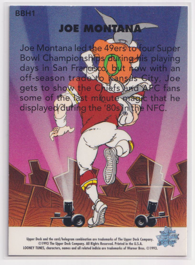 1993 Upper Deck Adventures in Toon World BBH1 Joe Montana
