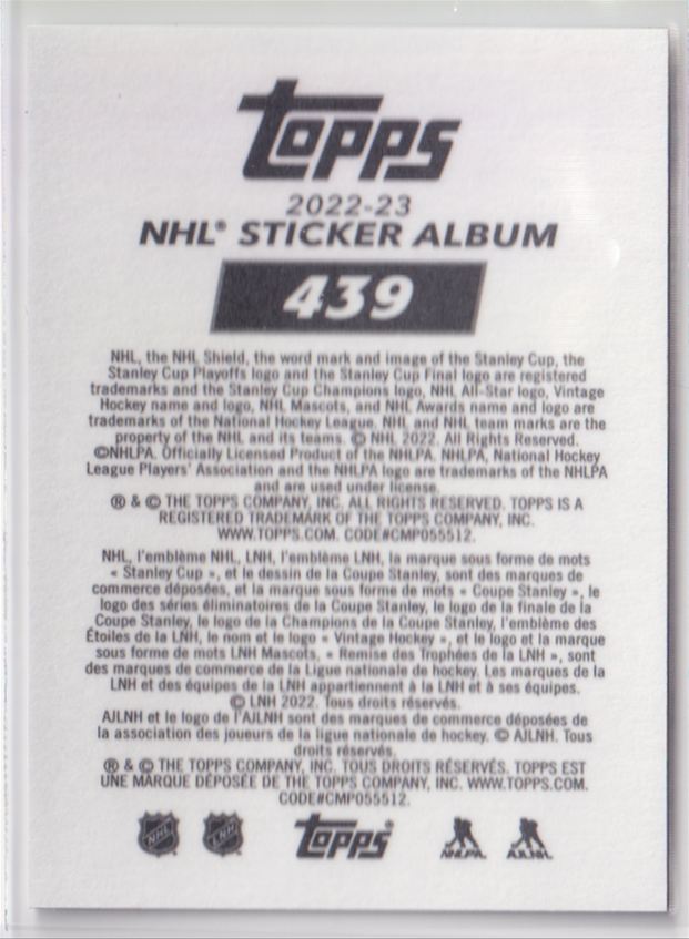 2022 Topps NHL Chrome Sticker Collection 439 Torey Krug