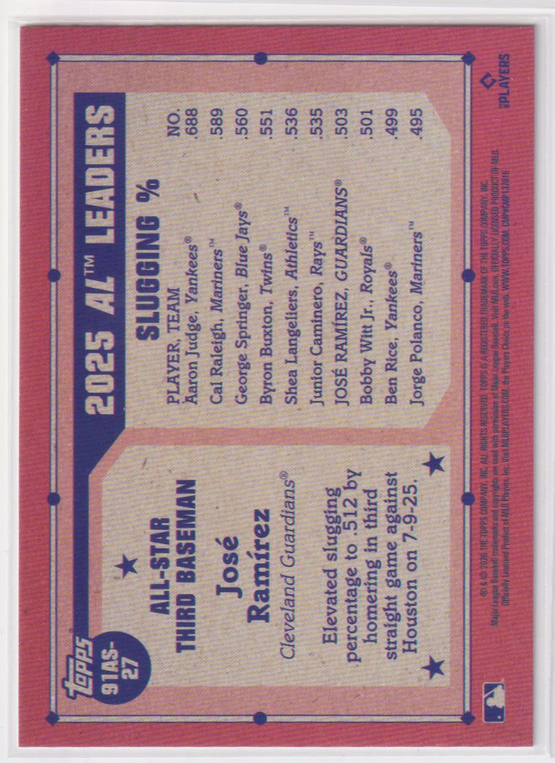 2026 Topps Baseball 35th Anniversary All-Stars (Series One) 91AS-27 Jose Ramirez