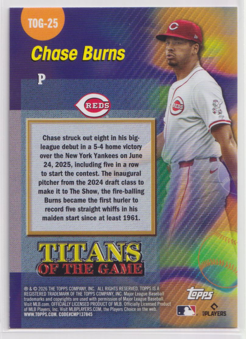 2026 Topps Titans of the Game TOG-25 Chase Burns