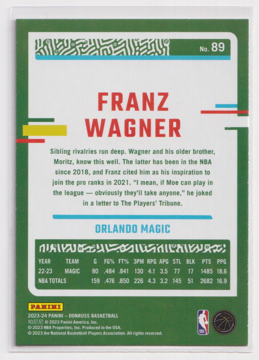 2023 Donruss Green Laser Holo 89 Franz Wagner