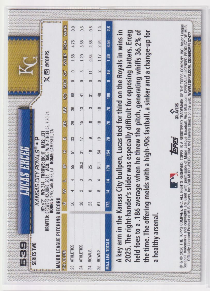 2026 Topps Sandglitter 539 Lucas Erceg