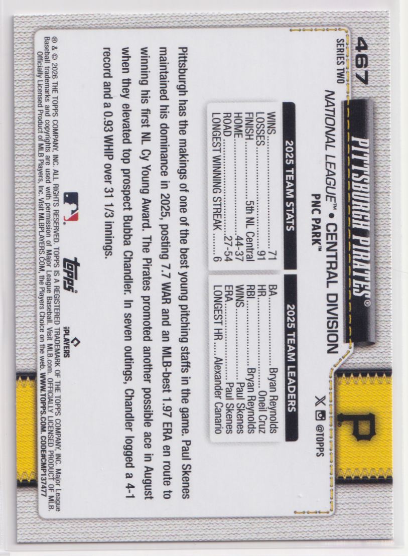 2026 Topps Diamonte 467 Pittsburgh Pirates