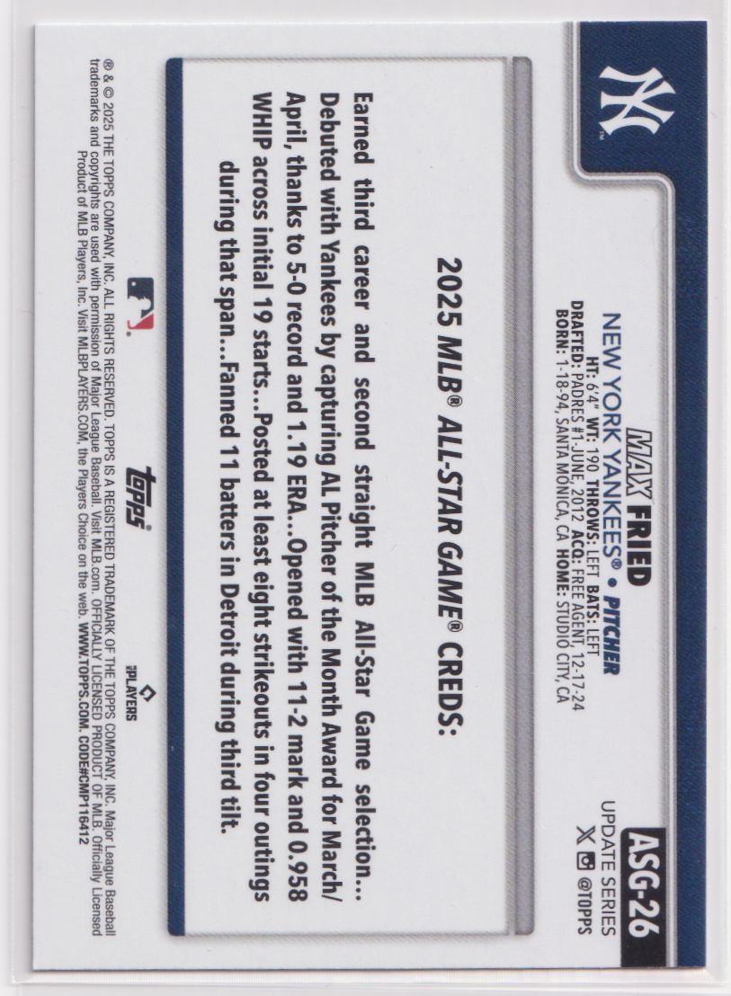 2025 Topps Update All Star Game ASG-26 Max Fried