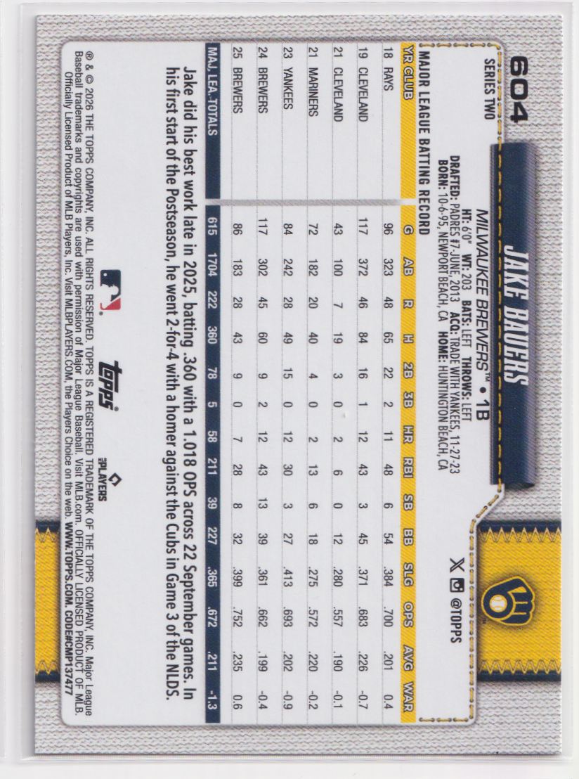 2026 Topps Diamante Foil 604 Jake Bauers