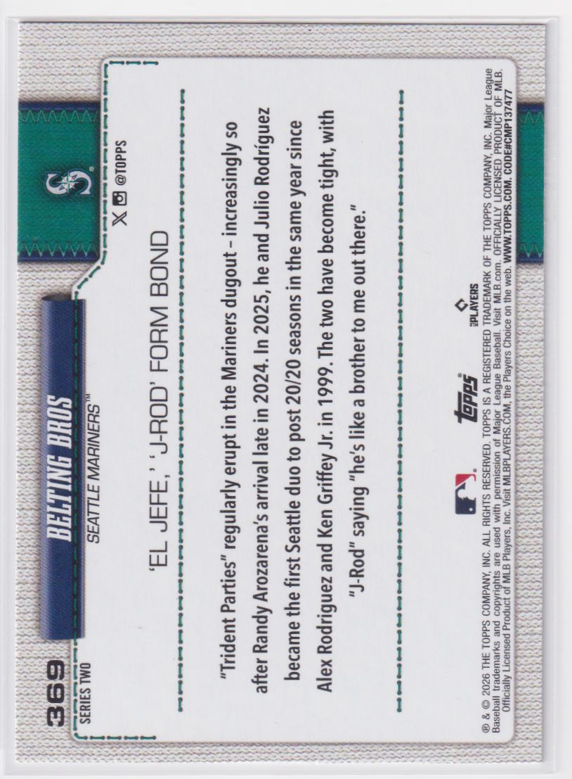 2026 Topps Sandglitter 369 Belting Bros (Randy Arozarena / Julio Rodriguez)