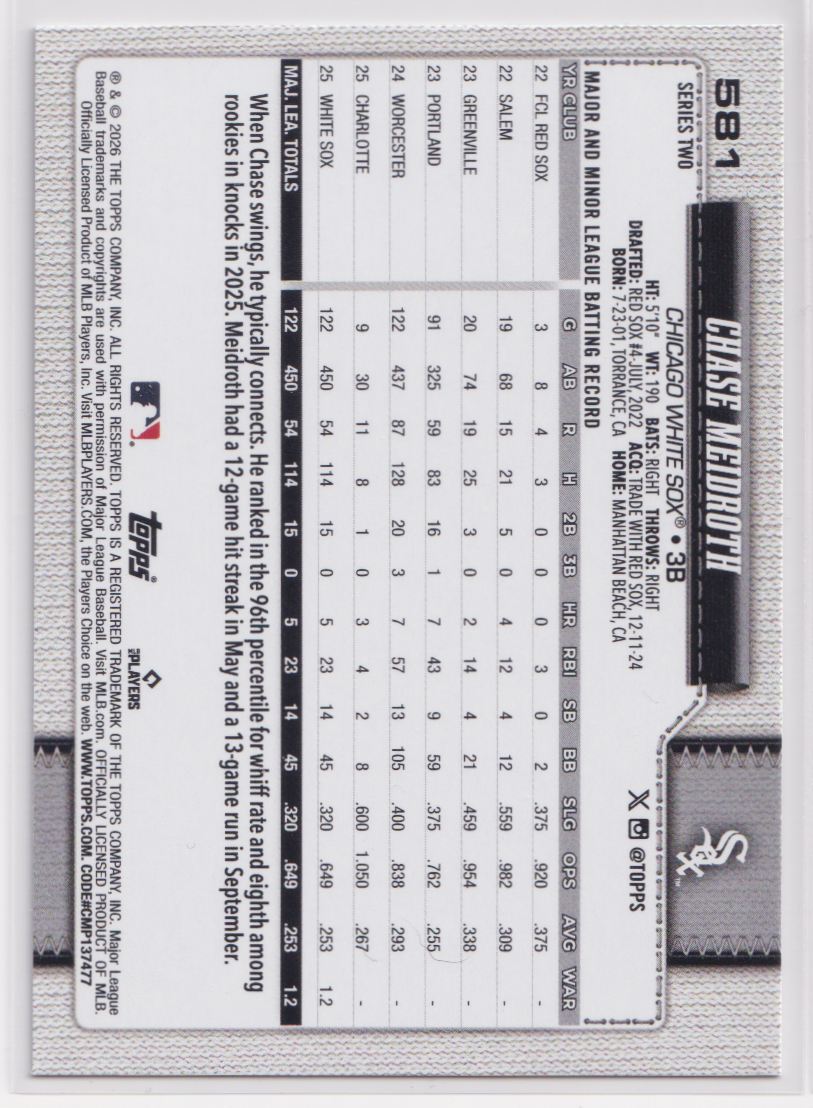 2026 Topps Diamonte 581 Chase Meidroth