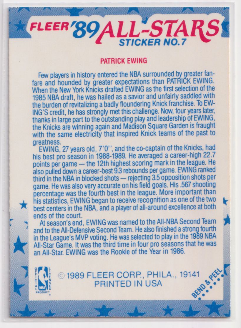 1989 '89 All-Stars Stickers 7 Patrick Ewing