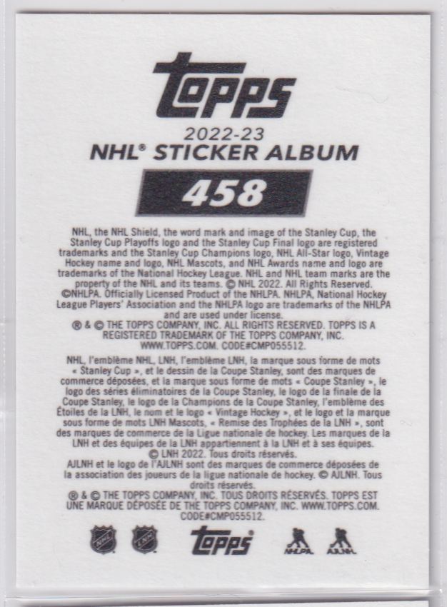 2022 Topps NHL Chrome Sticker Collection 458 Ryan McDonagh