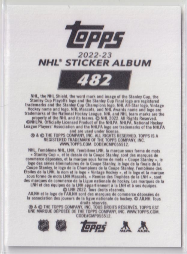 2022 Topps NHL Chrome Sticker Collection 482 Brock Boeser