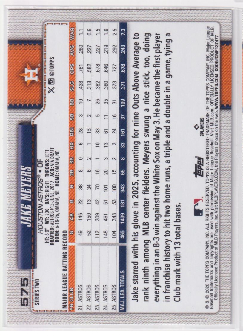 2026 Topps Rainbow Foil 575 Jake Meyers