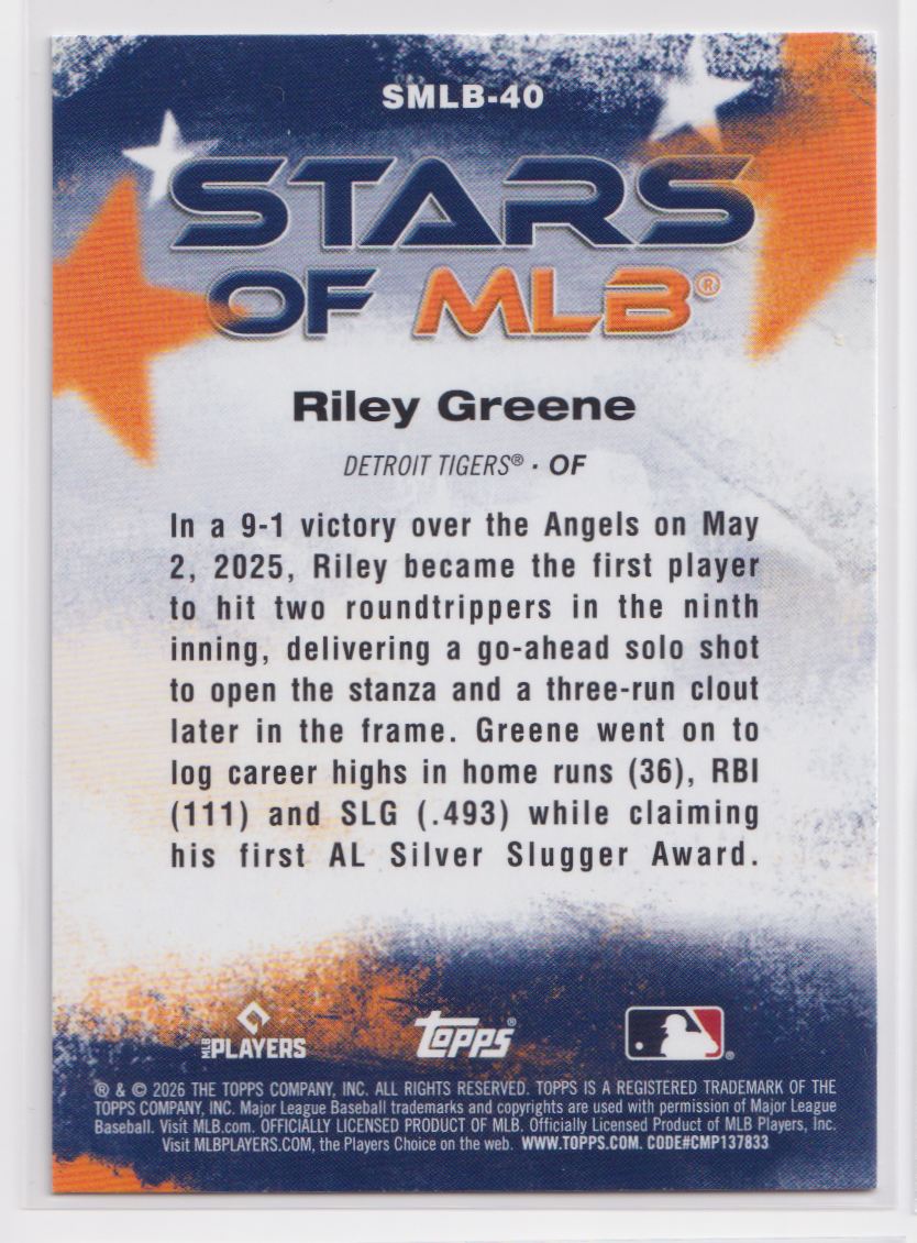 2026 Topps Stars of MLB SMLB-40 Riley Greene