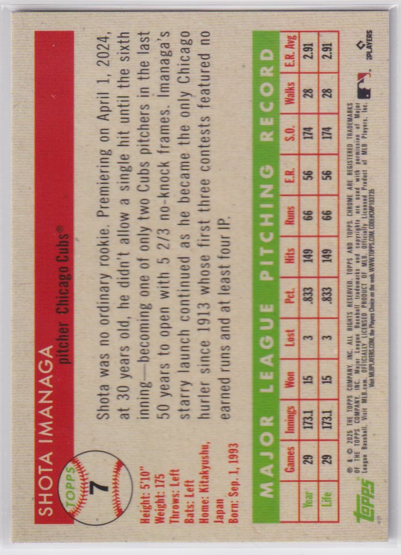 2025 Topps Chrome Platinum Blue Prism Refractors 7 Shota Imanaga