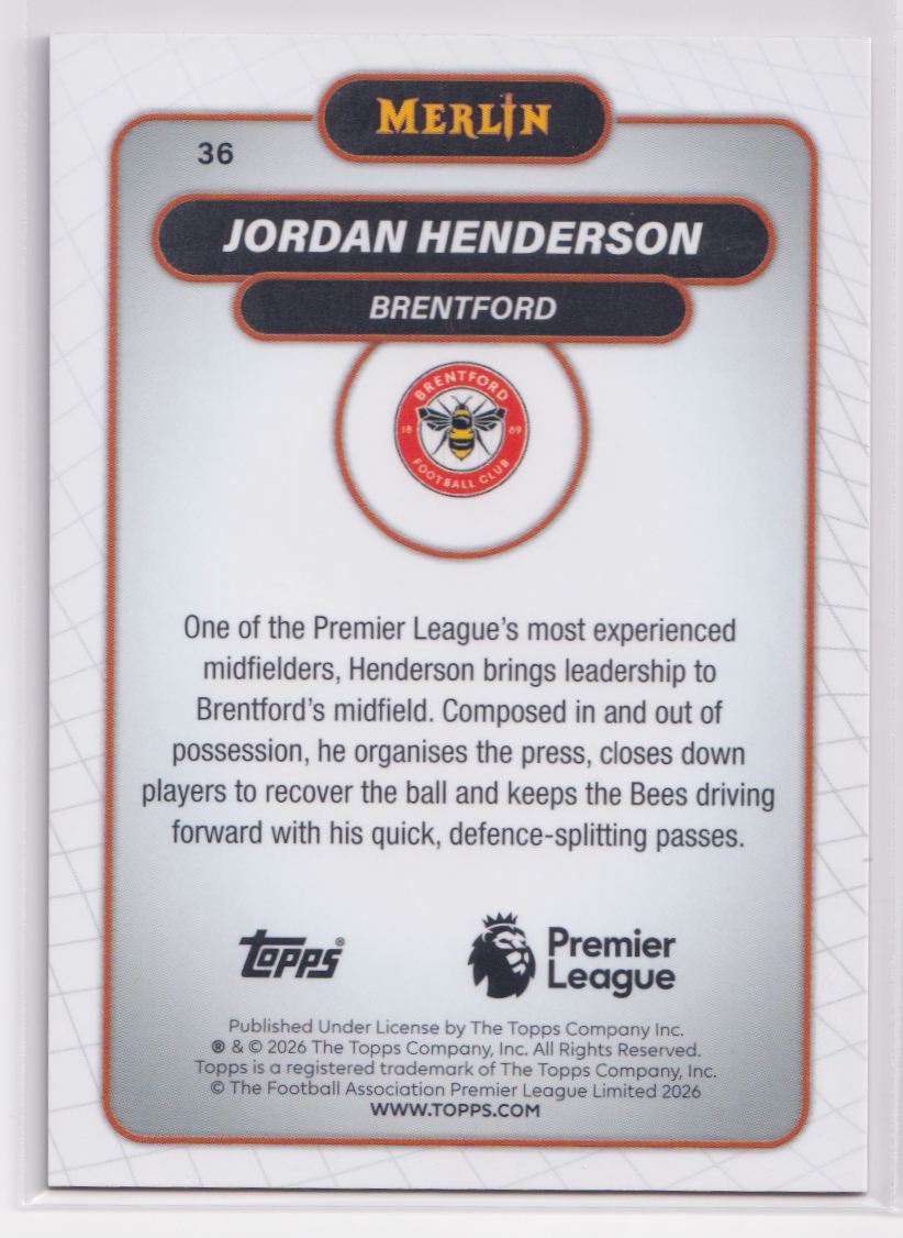 2026 Topps Chrome Premier League 36 Jordan Henderson