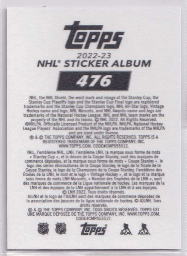 2022 Topps NHL Chrome Sticker Collection 476 Michael Bunting