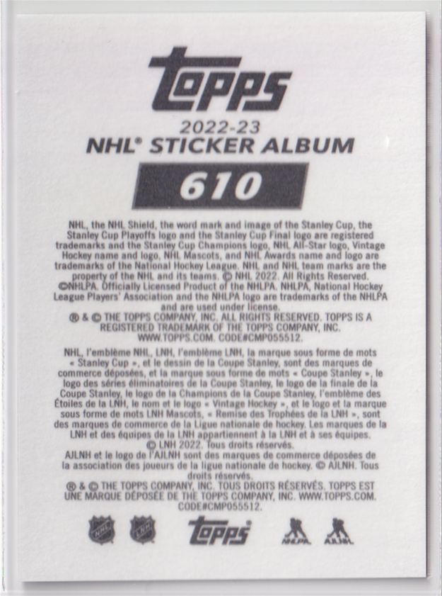 2022 Topps NHL Chrome Sticker Collection 610 Trevor Zegras