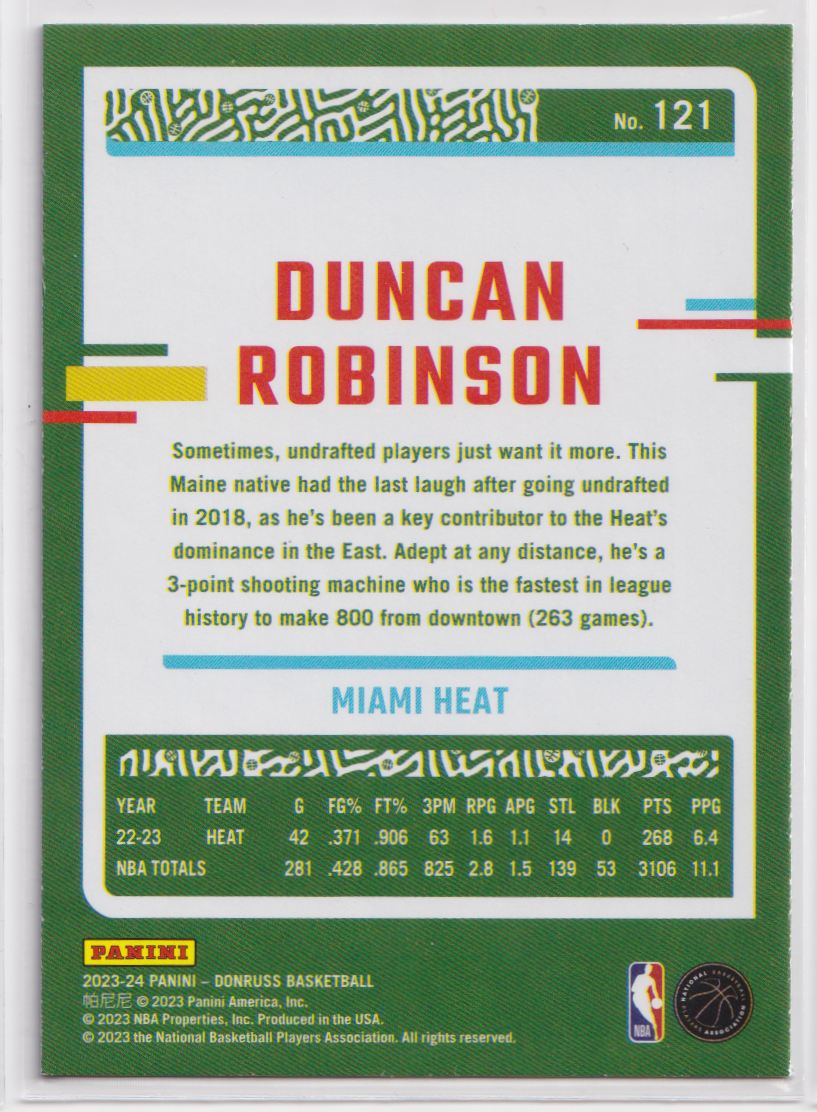 2023 Donruss Green Laser Holo 121 Duncan Robinson