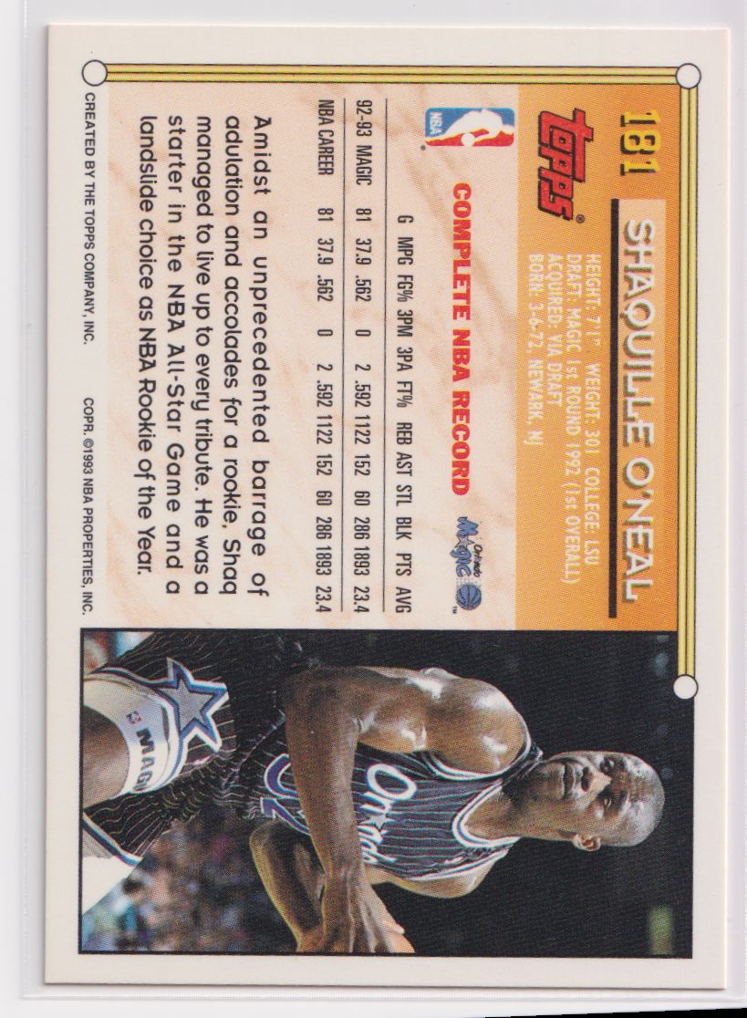 1994 Topps 181 Shaquille O'Neal