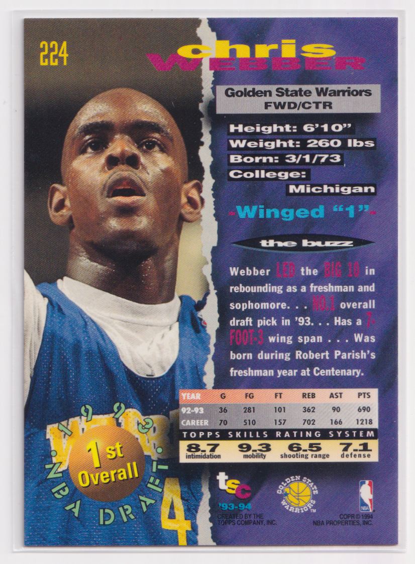 1993 Stadium Club 224 Chris Webber